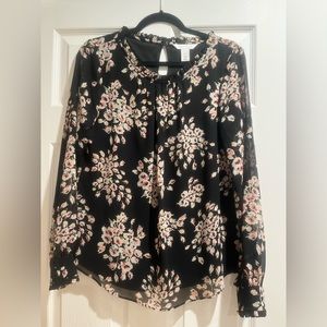 White House black market long sleeve blouse size 8.  Black with cream
